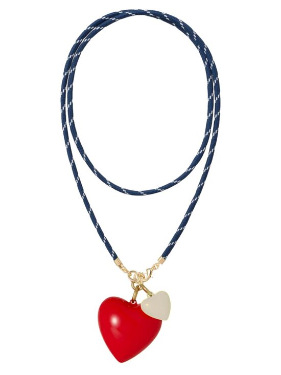 Roxanne Assoulin Jewelry - Roxanne Assoulin The Happy Cord Long Big Double Heart Necklace Navy/Red/Cream